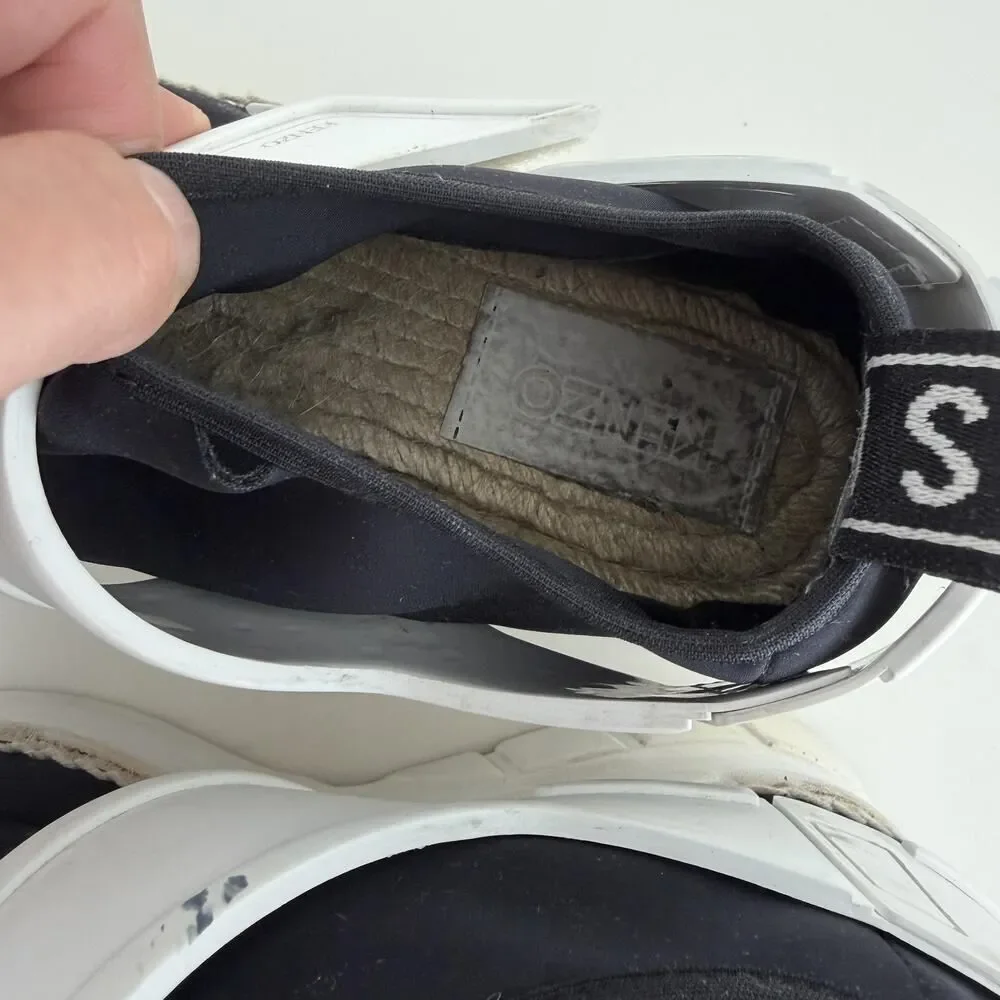 Kenzo Espadrille Sneakers Womens 8.5 EU 39 Black White Platform Rope Slip On